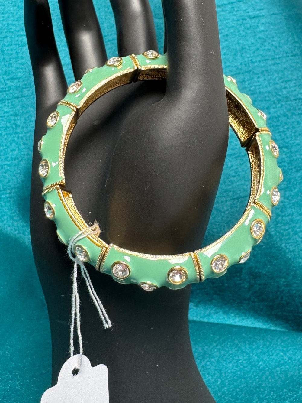 R.J. Graziano Mint Green Enamel and Gold Crystal Bangle